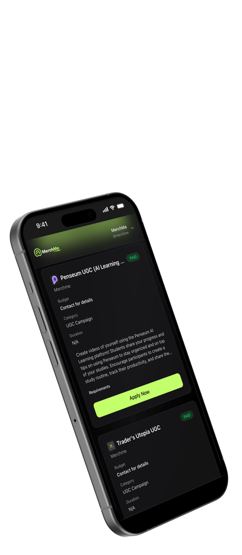 MerchMe app on iPhone